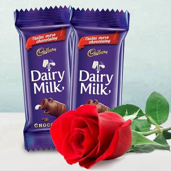 2 Dairy Milk with Single Rose